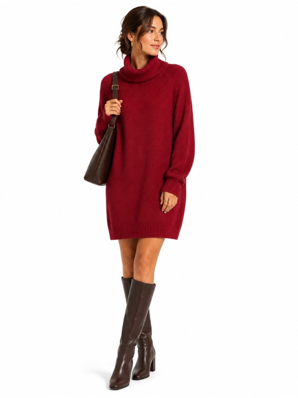 INC Burgundy Turtleneck Sweater Dress Cozy Chic Minimalist Winter Large